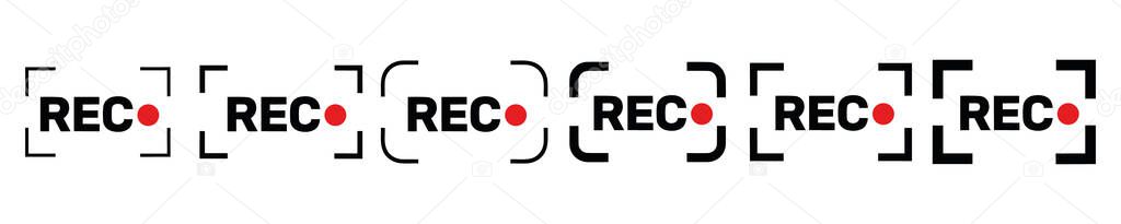 Rec. Set recording sign. Currently recording. Vector stock illustration