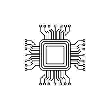 Logo simgesi mikroçipi. Yapay zeka devre hatları. Makine öğrenme tasarımı. Akıllı ağ dijital teknolojisi. - Evet. Beyaz arkaplanda vektör illüstrasyonu.