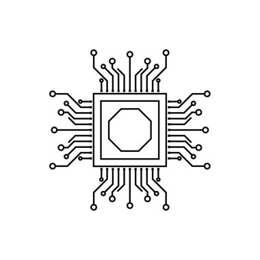 Logo simgesi mikroçipi. Yapay zeka devre hatları. Makine öğrenme tasarımı. Akıllı ağ dijital teknolojisi. - Evet. Beyaz arkaplanda vektör illüstrasyonu.