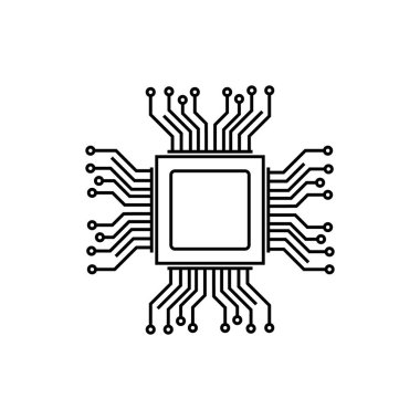 Logo simgesi mikroçipi. Yapay zeka devre hatları. Makine öğrenme tasarımı. Akıllı ağ dijital teknolojisi. - Evet. Beyaz arkaplanda vektör illüstrasyonu.