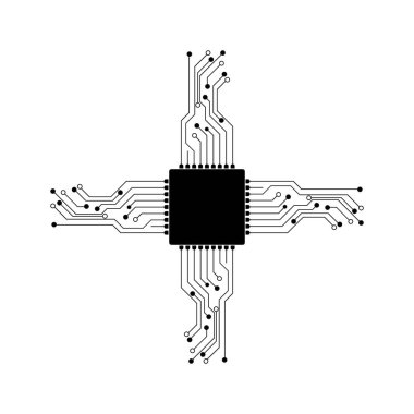 Logo simgesi mikroçipi. Yapay zeka devre hatları. Makine öğrenme tasarımı. Akıllı ağ dijital teknolojisi. - Evet. Beyaz arkaplanda vektör illüstrasyonu.