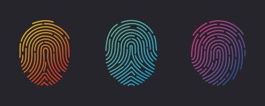 Parmak izi simgesi seti. Arkaplanda izole edilmiş gradyan biçiminde dokunmatik kimlik simgesi parmak vektörü
