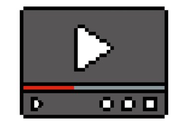 Büyük bir çalma tuşu ve ilerleme çubuğuyla pikselli görüntü oynatıcı arayüzü. Retro 8-bit tasarımı oyunlar, uygulamalar veya dijital sanat projeleri için mükemmeldir.