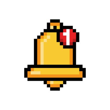 Piksel zili, gelen mesaj bildirimi, 8 bit çan sinyali. Vektör illüstrasyonu