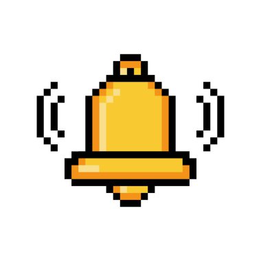 piksel çan simgesi. Oyun için vektör piksel sanatı Zil 8 bit logo.