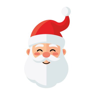 Beyaz arka planda şirin bir Noel Baba kafası, düz tasarım. Vektör illüstrasyonu