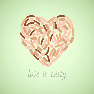 Kalp şeklinde sosisler. Lezzetli illüstrasyon Ekim Festivali, Sevgililer Günü