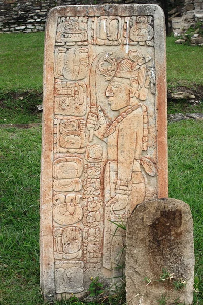 Maya Art Stela Med Hieroglyfer Tonina Chiapas Mexiko — Stockfoto