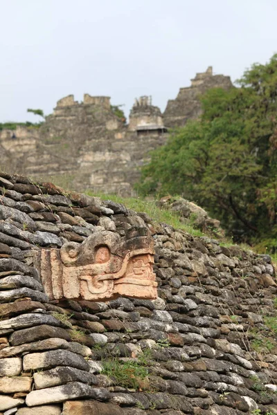 Maya Staty Dekorera Bollen Domstol Tonina Arkeologiska Plats Chiapas Mexiko — Stockfoto