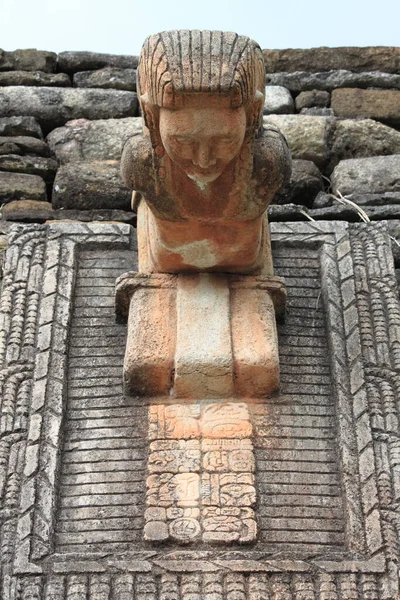 Statua Maya Che Decora Campo Ballo Del Sito Archeologico Tonina — Foto Stock
