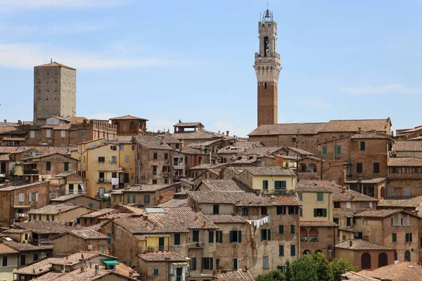 Paisaje Urbano Siena Con Torre Mangia Fondo Italia —  Fotos de Stock