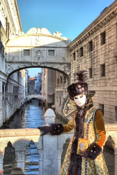 Venise Italie Février 2018 Une Personne Costume Vénitien Traditionnel Assiste Photo De Stock