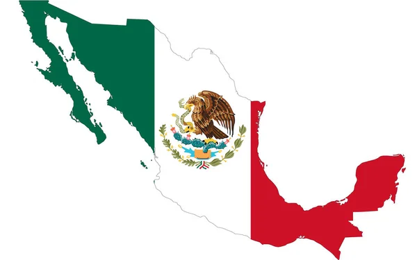 Χάρτης Του Μεξικού Γεμάτο Επίσημα Χρώματα Σημαία — Φωτογραφία Αρχείου