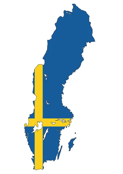 Χάρτης Της Σουηδίας Γεμάτη Επίσημα Χρώματα Σημαία — Φωτογραφία Αρχείου