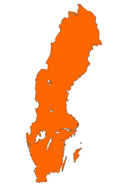 Χάρτης Της Σουηδίας Γεμάτος Πορτοκαλί Χρώμα — Φωτογραφία Αρχείου