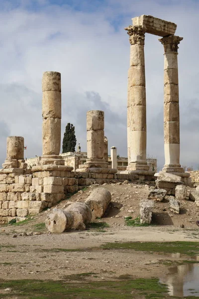 Ruinerna Herkules Tempel Toppen Berget Amman Citadell Jordanien — Stockfoto