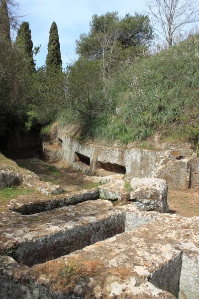 Kruhové Hrobky Etruské Nekropole Cerveteri Itálie — Stock fotografie