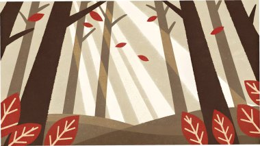 Çam ormanındaki ağaçların arasından gün ışığını gösteren sıcak bir resim. Kırmızı yapraklar düşer, sakin ve doğal bir atmosfer yaratır. Tasarım projeleri, pazarlama, baskı medyası ya da rahatlama hissi gerektiren arka planlar için mükemmel. Üretici yapay zeka