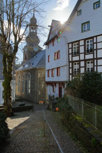 Historical Center Medieval Town Monschau North Rhine Westfalia Germany Half — Stock Photo, Image