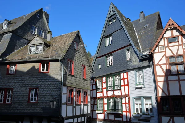 Het Historische Centrum Van Middeleeuwse Stad Monschau Noordrijn Westfalen Duitsland — Stockfoto