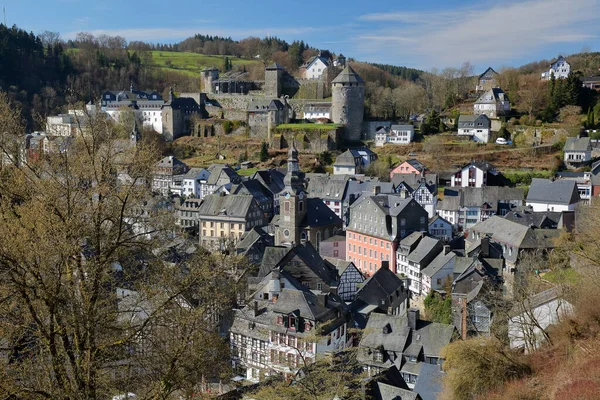 Általános Kilátás Történelmi Középkori Város Monschau Észak Rajna Vesztfália Németország — Stock Fotó