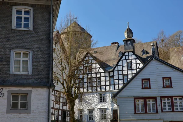 Den Historiska Stadskärnan Den Medeltida Staden Monschau Nordrhein Westfalen Tyskland — Stockfoto