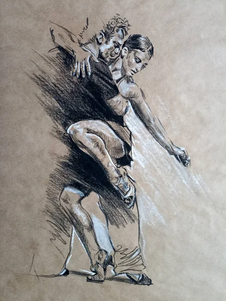 Coppia Uomo Donna Ballare Salsa Tango Arte Disegno Illustrazione — Foto Stock