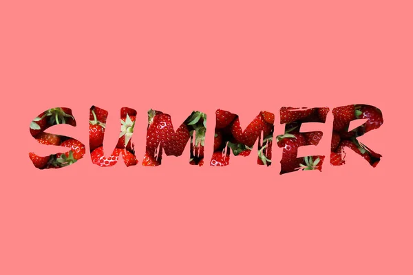 Das Wort Sommer Mit Erdbeeren — Stockfoto