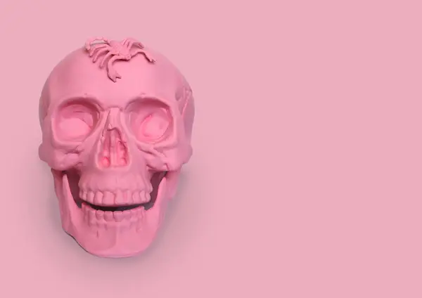 Cráneo Color Rosa Pastel Con Escorpio Sobre Fondo Rosa — Foto de Stock