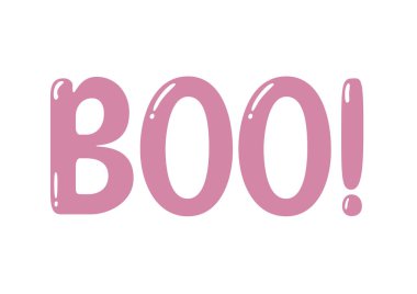 Beyaz arka planda pembe renkli Boo kelimesi