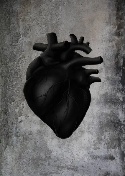 illustration of a black heart on an old broken wall