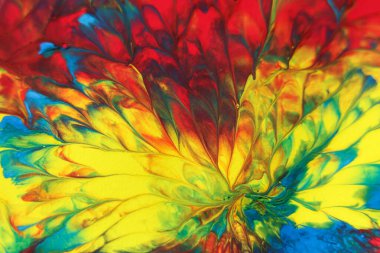 Mavi, kırmızı ve sarı tonlarda akrilik boyanın soyut arkaplanı.