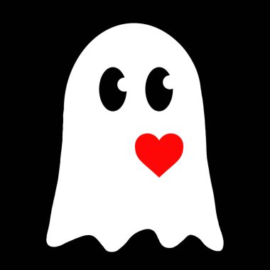 Siyah arka planda kalbi olan bir hayalet. Cadılar Bayramı illüstrasyonu