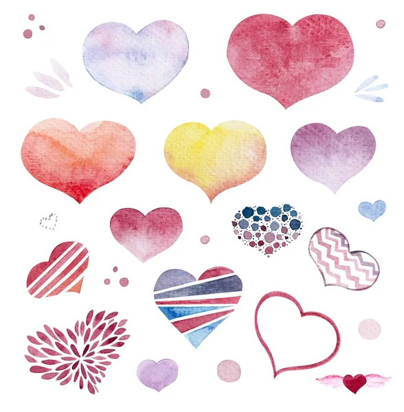 Aquarelle hearts set elements. St Valentines day elements