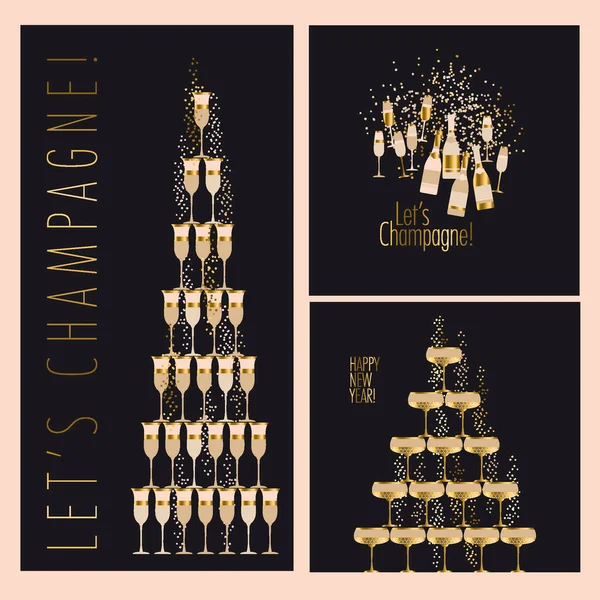 Давай Шампанского Фестивная Картка Шампанского Святкування Листівок Блискучим Вином Новий — стоковий вектор