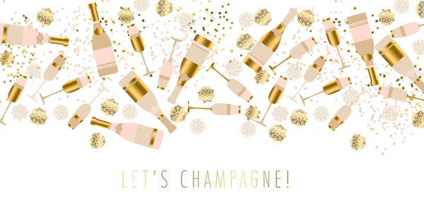 Licht Feestelijk Sneeuwvlokken Champagne Spandoek Winterfeest Header Met Mousserende Wijn — Stockvector