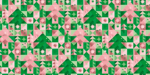 幾何学クリスマスシームレスパターン ラップ ウェブ 表面設計のための緑とバラ色のクリスマスタイルのレポートなど — ストックベクタ