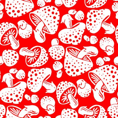 Amanita agaric mushroom seamless pattern for wrap, fabric, surface design, package, packing, sublimation print. clipart