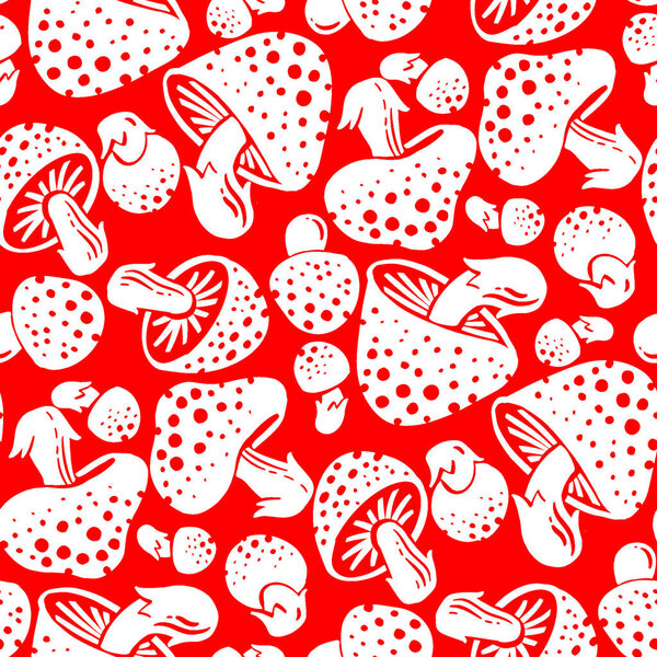 Amanita agaric mushroom seamless pattern for wrap, fabric, surface design, package, packing, sublimation print.