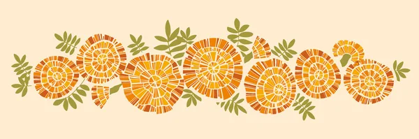 マリーゴールドガーランドベクトルイラスト マリーゴールドオレンジの秋の花のヘッダー ポスター カード カバー 招待状 ウェブのための花のクリップ — ストックベクタ