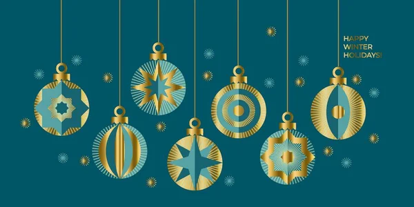 Encabezado Navidad Vinagre Oro Con Adornos Decorativos Bolas Cabecera Geométrica — Archivo Imágenes Vectoriales