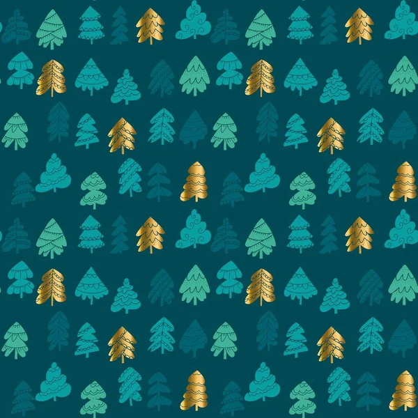 かわいいクリスマスツリーのシームレスなパターン 包装紙 梱包用のクリスマスツリー森林タイルのレポート — ストックベクタ