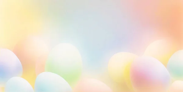 Easter background in pastel colors, pale color easter eggs as a backdrop. AI generative.