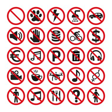 Yasak işaretleri beyaz arka plan üzerinde güvenliği ayarlayın. Vektör çizim