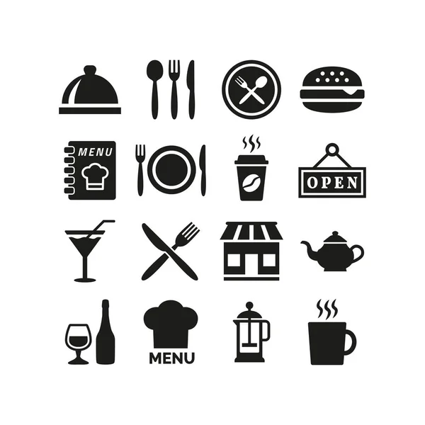 餐厅和咖啡馆的图标设置在白色背景上 矢量说明 — 图库矢量图片