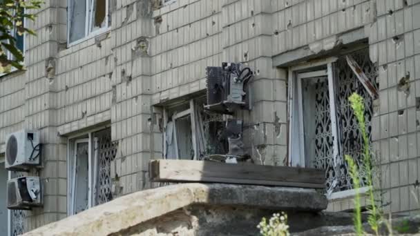 Ničení Budov Ruským Dělostřelectvem Irpinu Okna Byla Vymrštěna Tlakovou Vlnou Stock Záběr