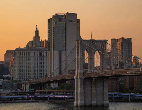 Uitzicht Het Dak Van Hotel Naar Manhattan Brooklyn Bridge Bij — Stockfoto