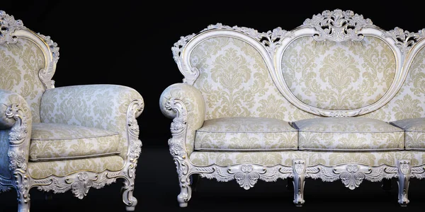 经典的沙发和扶手椅 3D渲染 — 图库照片