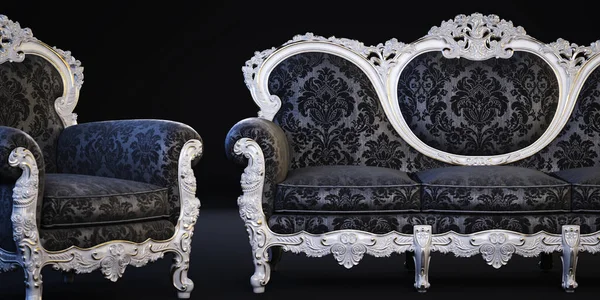 经典的沙发和扶手椅 3D渲染 — 图库照片
