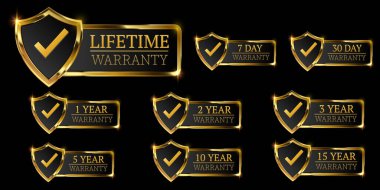 set of golden warranty logo,Vector golden warranty number. 7, 30, 3, 1, 2, 3,6, 5, 10, 15,,20life time,logo design. vector illustration clipart
